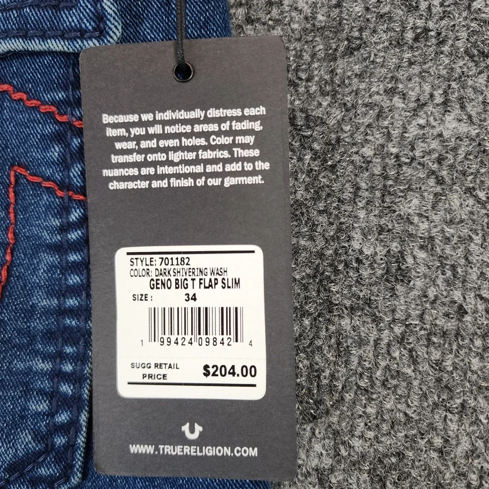 True Religion‎ Geno Big T Flap Slim Men's Y2K Streetwear Jeans 34x30 NWT